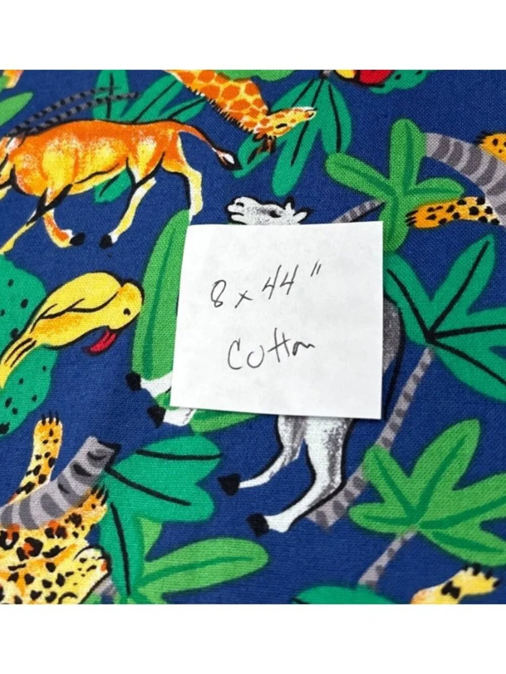 Safari-Themed Cotton Fabric 8"x44" Bright Jungle Animals Giraffes Zebras Parrots - Picture 2 of 12
